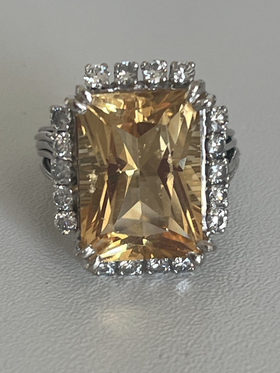 4767- Bague Fils d'Or Gris Citrine Diamants-photo-2