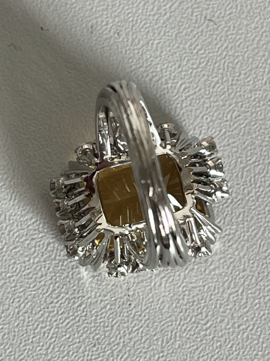 4767- Bague Fils d'Or Gris Citrine Diamants-photo-4