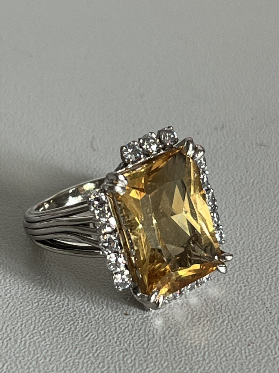 4767- Bague Fils d'Or Gris Citrine Diamants-photo-6