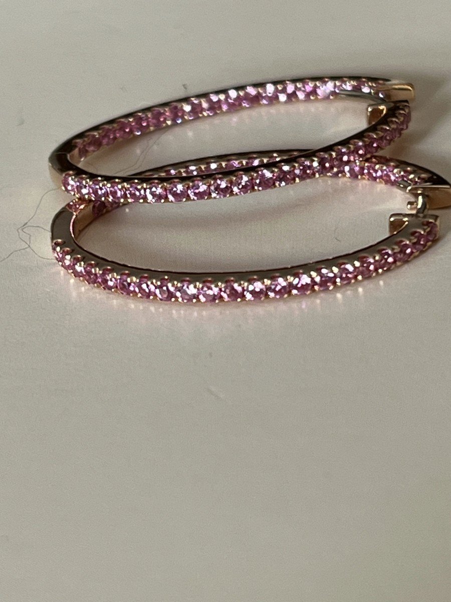 5368- Rose Gold Hoop Earrings Pink Sapphires-photo-3