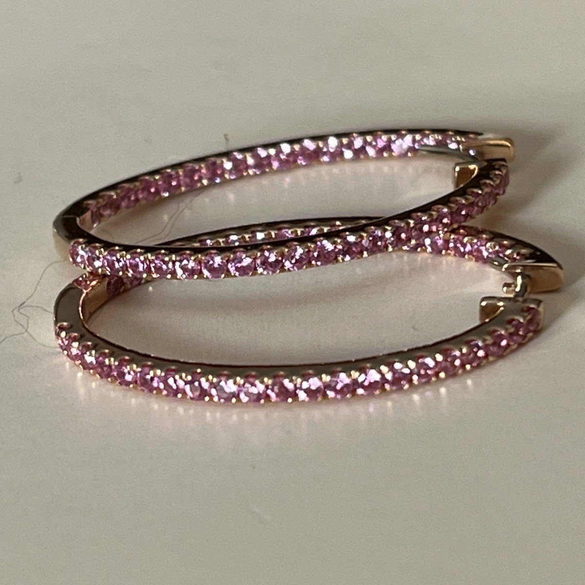 5368- Rose Gold Hoop Earrings Pink Sapphires