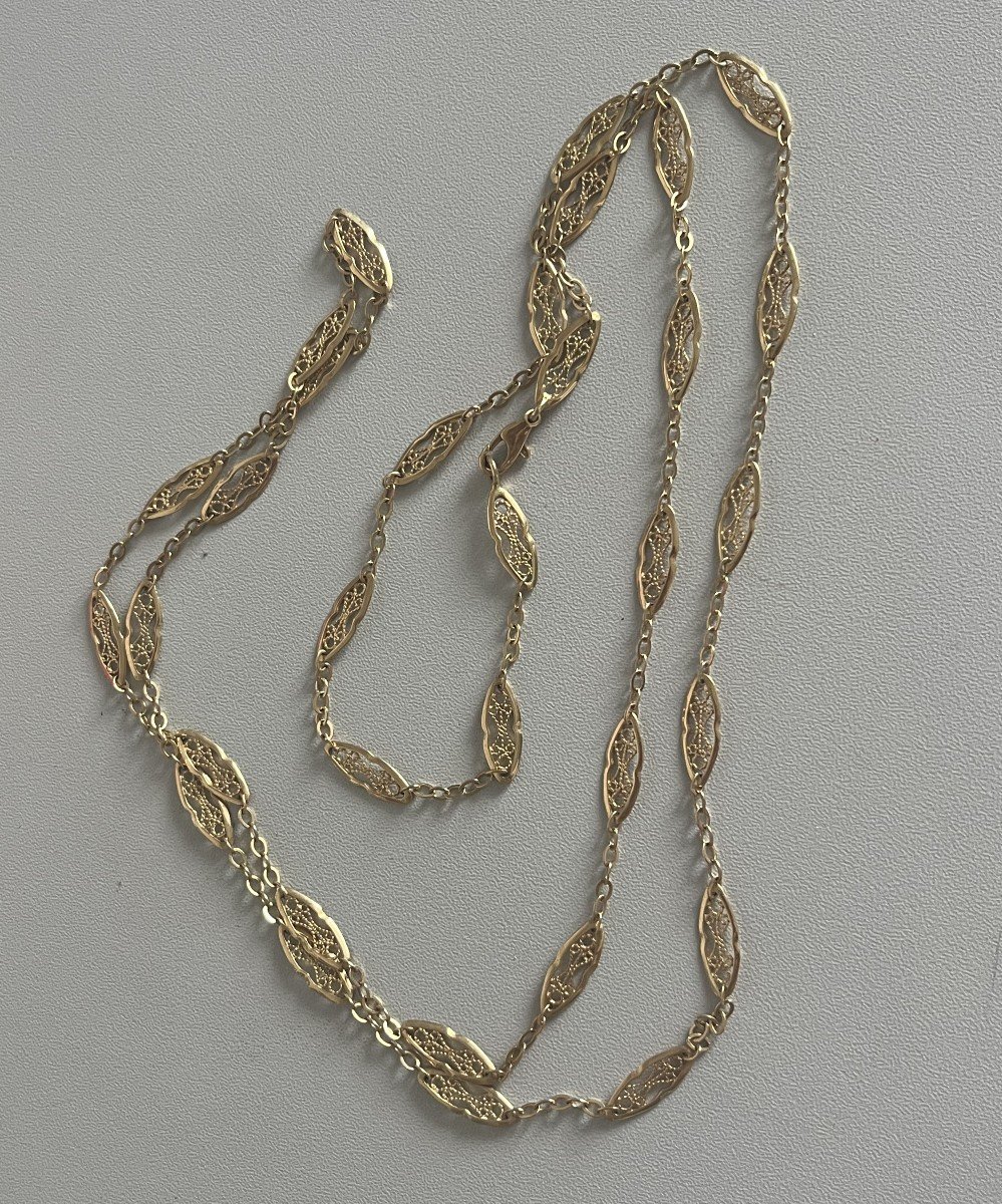 5197- Collier Sautoir Or Jaune Filigrané 101 Cm