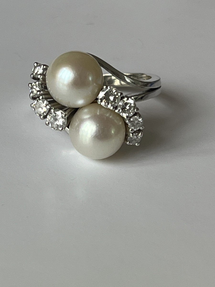 5205- Bague Or Gris Perles Diamants-photo-4