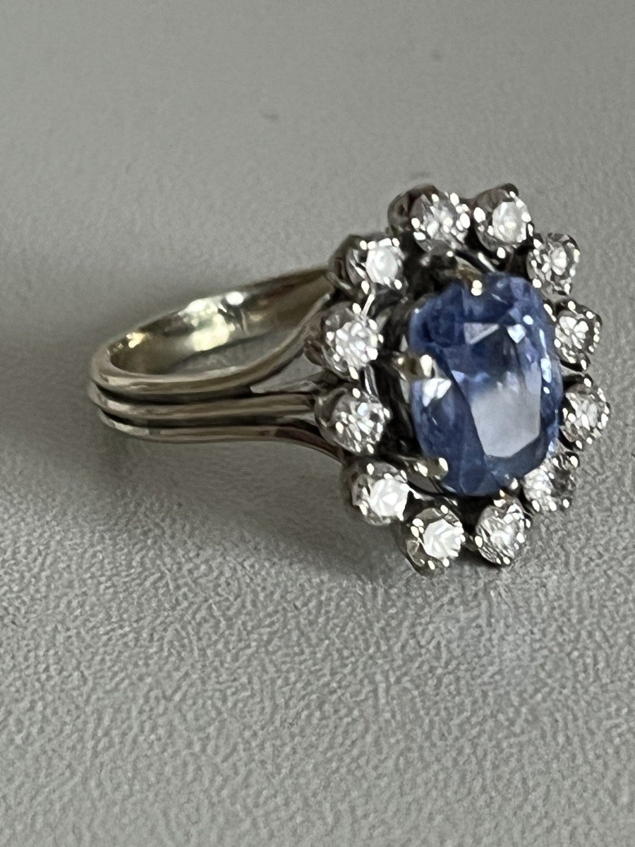 5292- Bague Marguerite Or Gris Saphir Diamants-photo-1