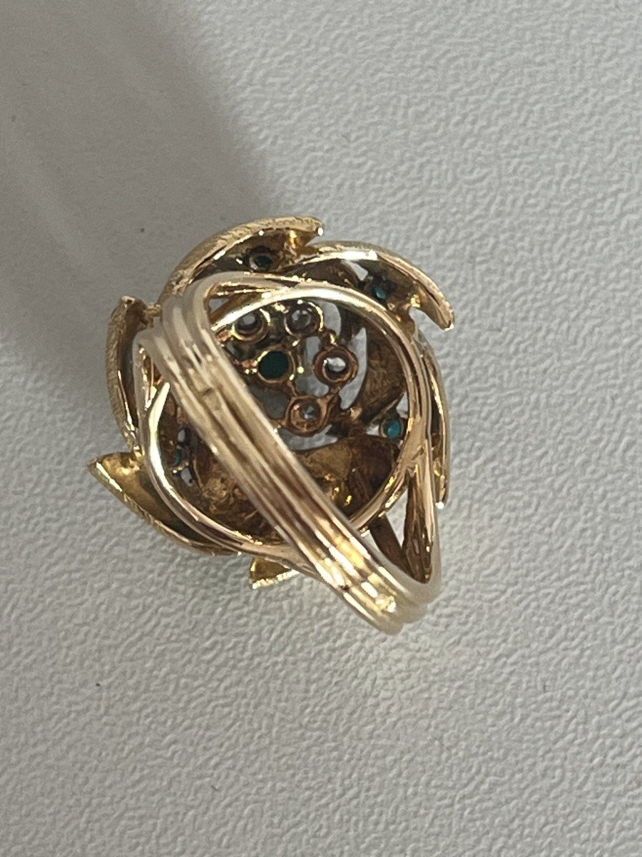 5325- Yellow Gold Diamond And Turquoise Foliage Ring-photo-4