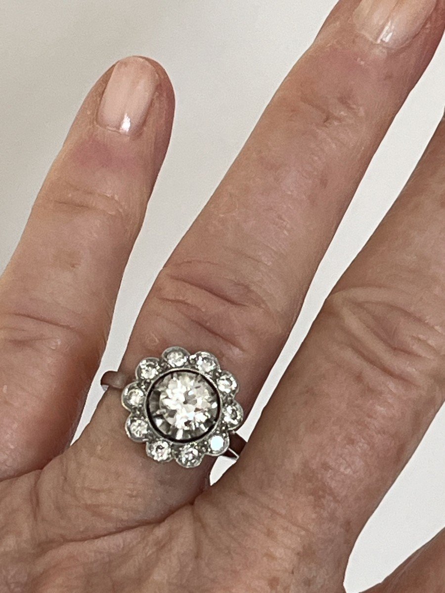 5339- Marguerite Ring White Gold Platinum Diamonds (0.80 Ct In The Center)-photo-2