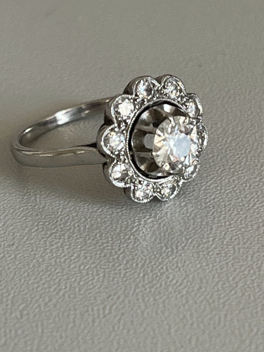 5339- Marguerite Ring White Gold Platinum Diamonds (0.80 Ct In The Center)-photo-1