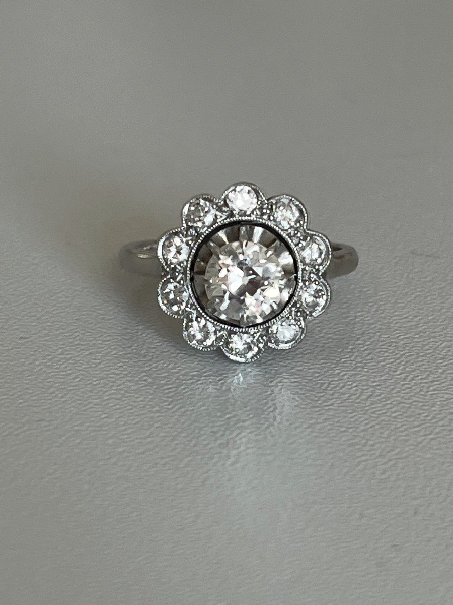5339- Marguerite Ring White Gold Platinum Diamonds (0.80 Ct In The Center)-photo-3