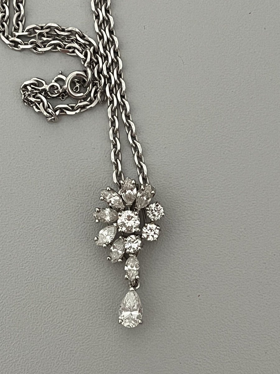 5397a- Pendentif Or Gris Diamants 1,50 Ct Sur Chaine en Argent-photo-3