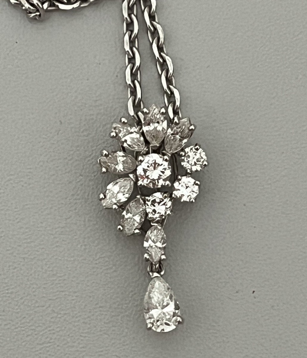 5397a- Pendentif Or Gris Diamants 1,50 Ct Sur Chaine en Argent