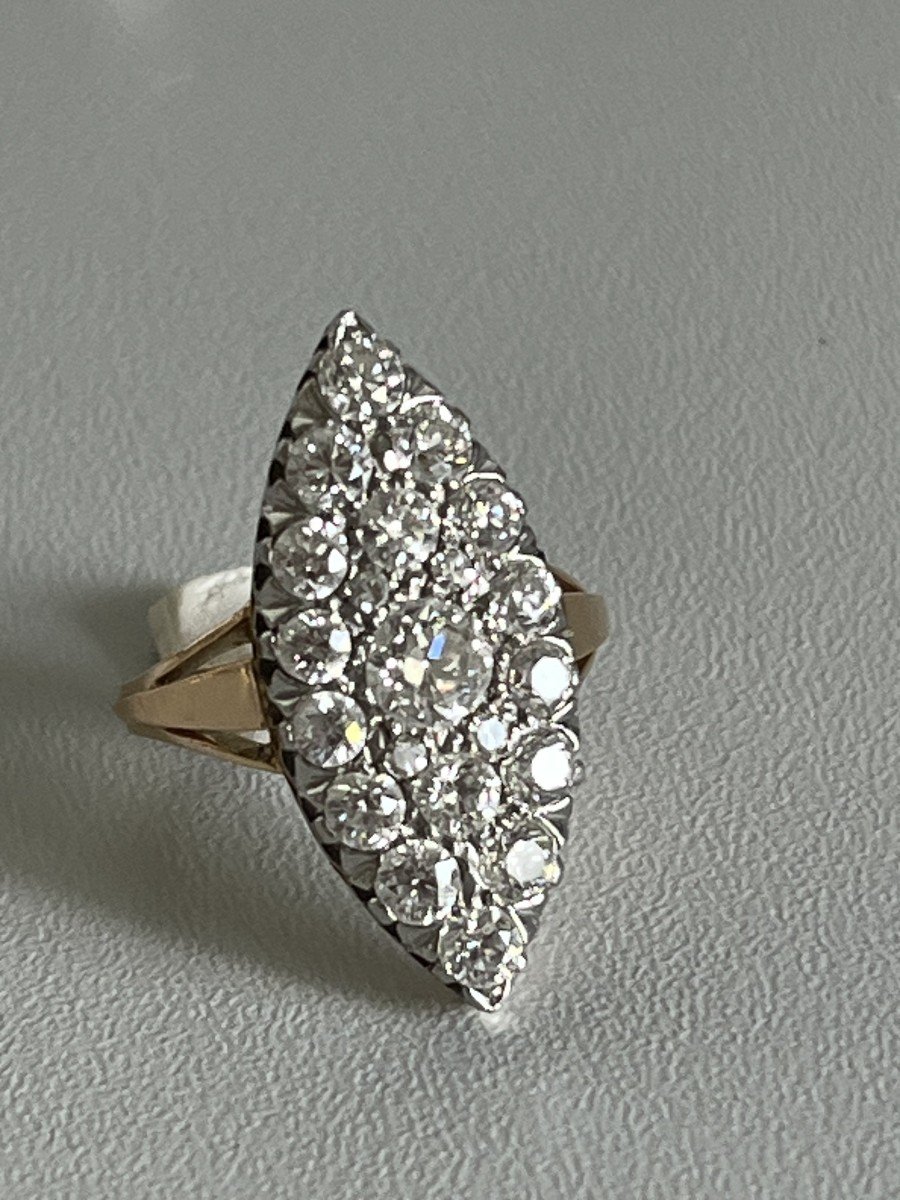 4300- Bague Marquise Or Jaune Platine Diamants 3,50 Ct-photo-4