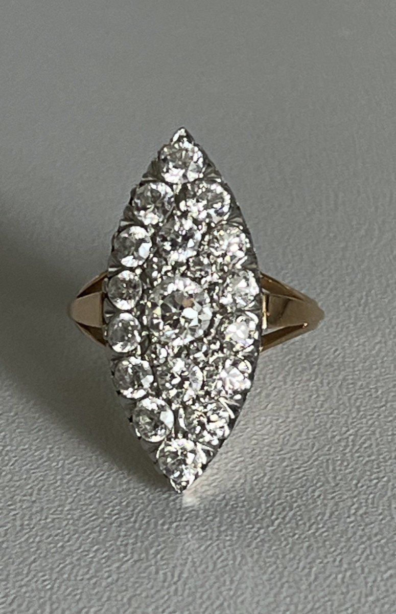 4300- Bague Marquise Or Jaune Platine Diamants 3,50 Ct