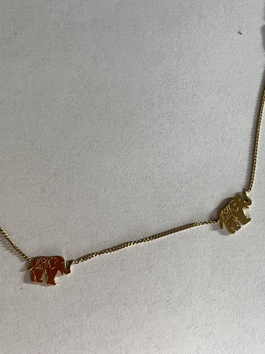 4611- Yellow Gold Choker Necklace With Elephant Links-photo-3