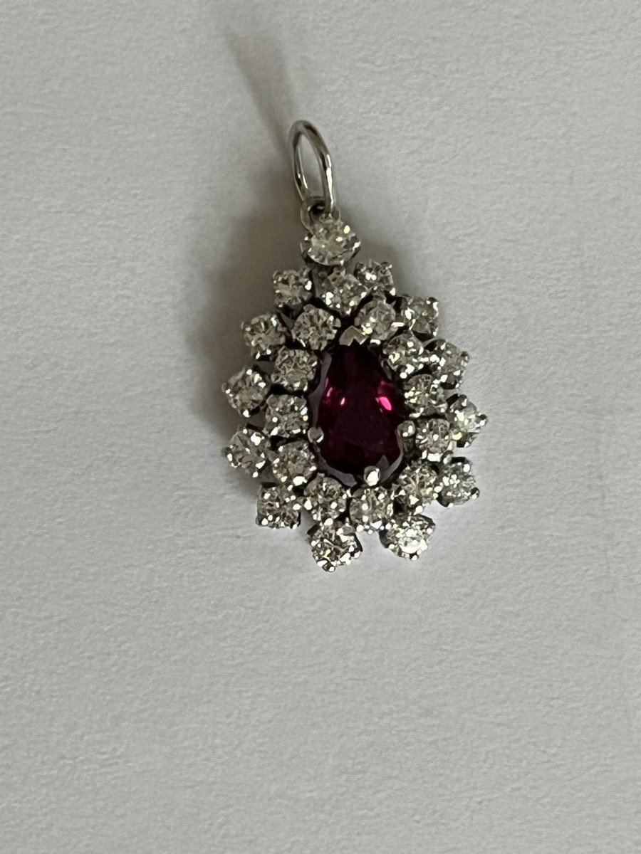 4804- White Gold Necklace Ruby Diamond Pendant 1.90 Ct-photo-3
