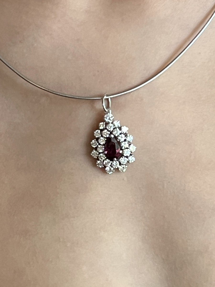 4804- White Gold Necklace Ruby Diamond Pendant 1.90 Ct-photo-1