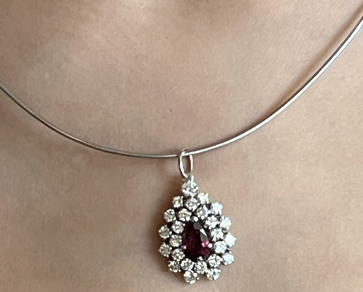 4804- White Gold Necklace Ruby Diamond Pendant 1.90 Ct-photo-2