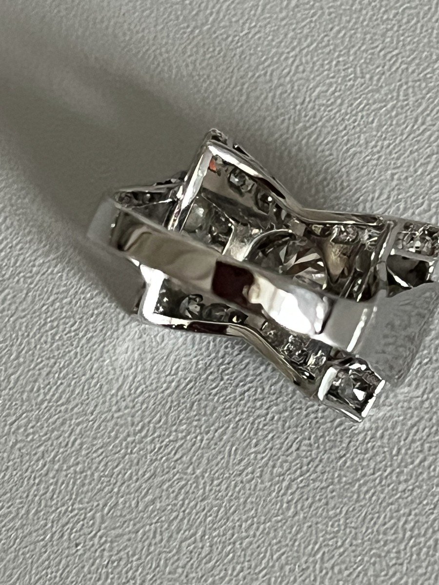 5098- Bague Art Deco Platine Diamants (0,90 Ct Au Centre)-photo-3
