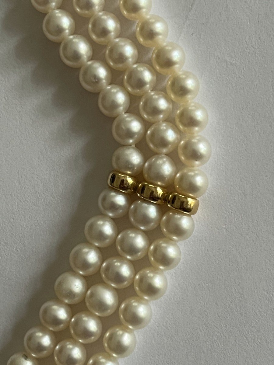 5555- Bracelet Perles 3 Rangs Or Jaune-photo-2