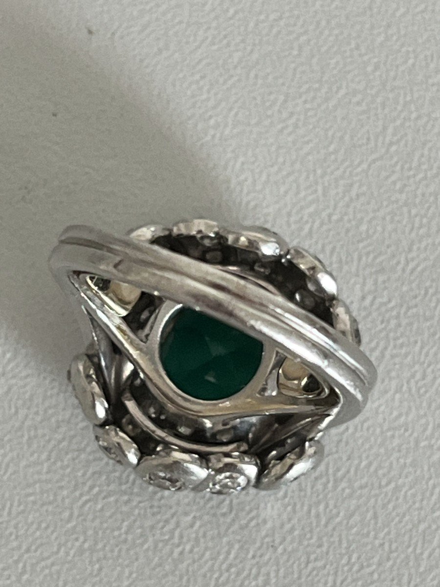 5431- Art Deco Platinum Emerald Ring From Brazil Diamonds-photo-3