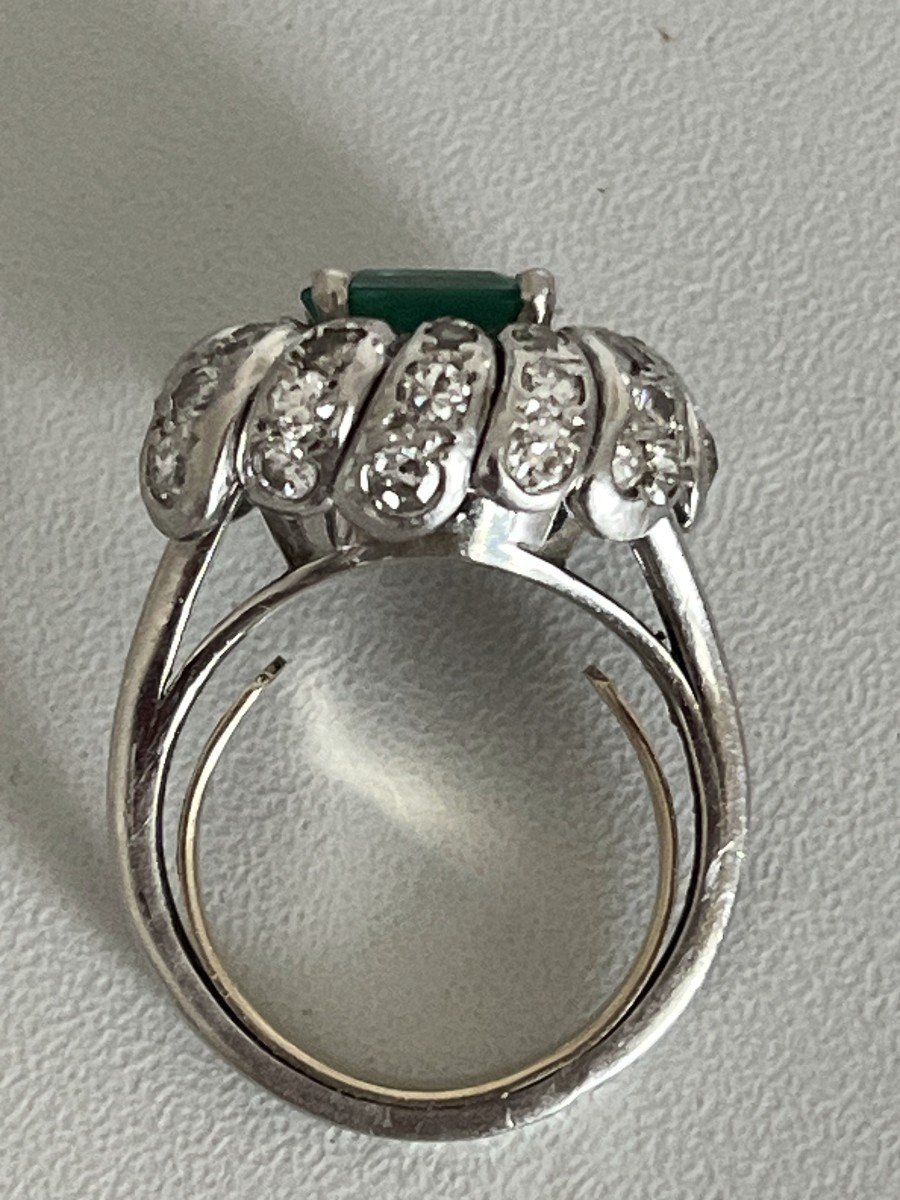 5431- Art Deco Platinum Emerald Ring From Brazil Diamonds-photo-4