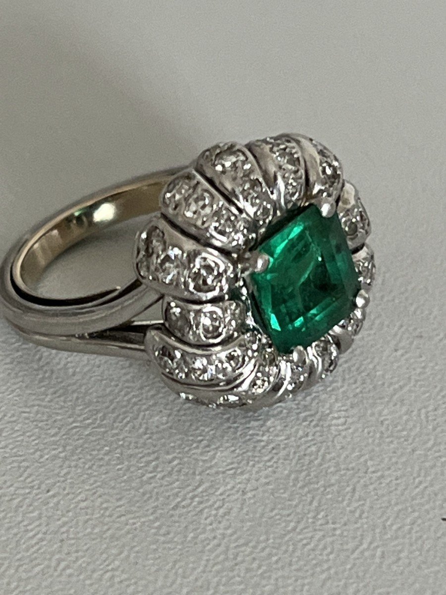 5431- Art Deco Platinum Emerald Ring From Brazil Diamonds-photo-1