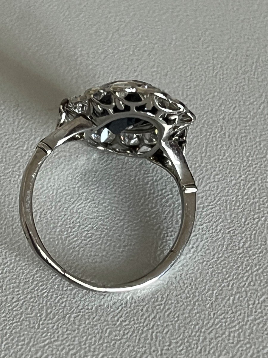 5520- Bague Pompadour Ancienne Platine Saphir Diamants-photo-4