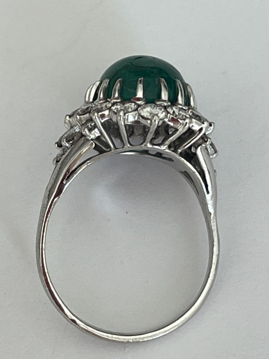 5484- Emerald Cabochon Diamonds White Gold Ring-photo-3