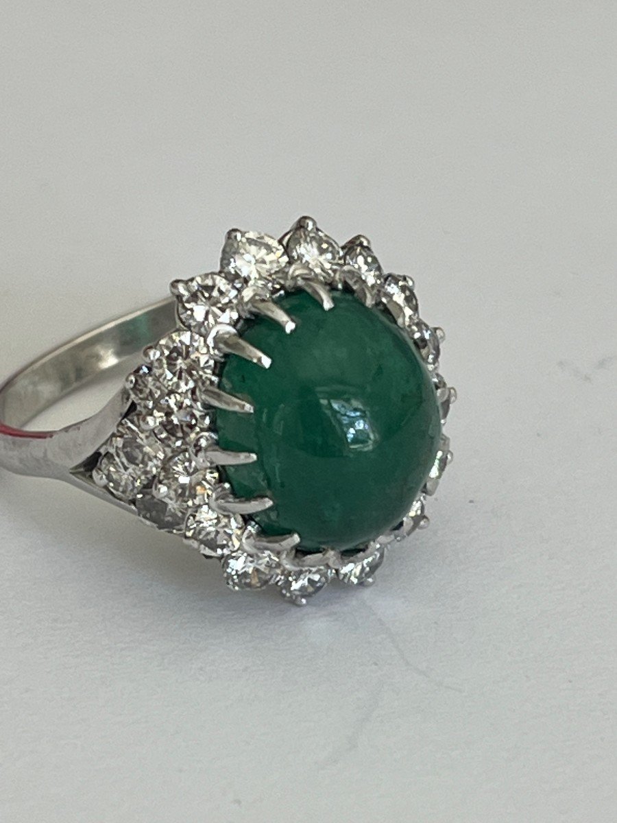 5484- Emerald Cabochon Diamonds White Gold Ring-photo-4