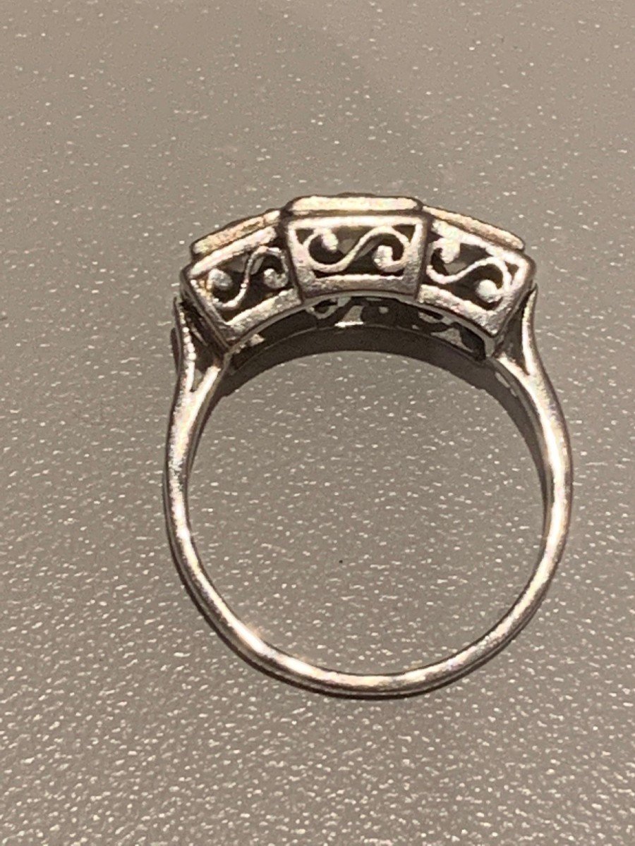 2661- Art Deco Platinum Diamond Ring (0.40 Ct In The Center)-photo-3