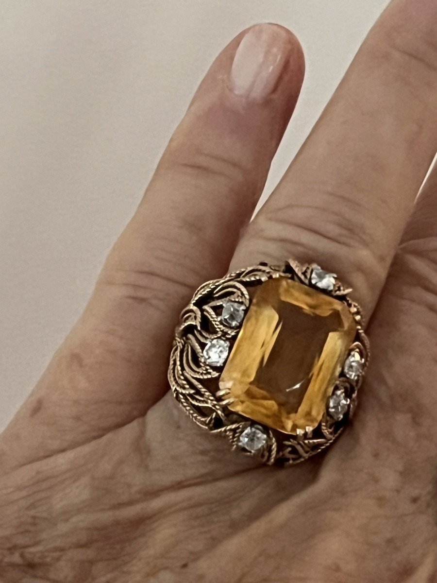 5599- Bague Cocktail Or Jaune Citrine Diamants Paul Touzet-photo-2