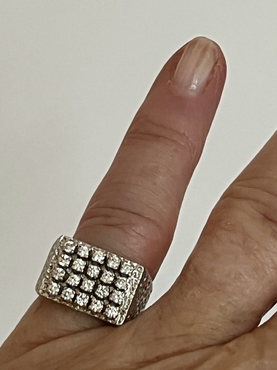 5022- White Gold Diamond Signet Ring-photo-2