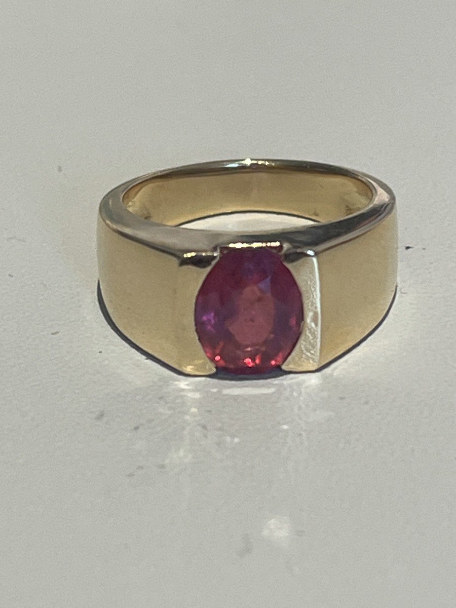 5264- Bague Jonc Or Jaune Saphir Rose-photo-4