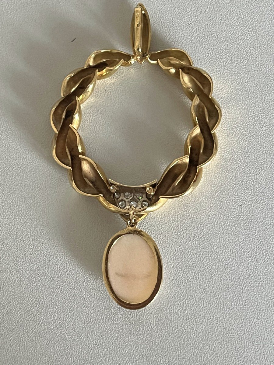 5475- Yellow Gold Coral Diamond Pendant-photo-2