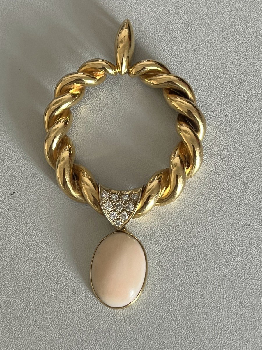 5475- Yellow Gold Coral Diamond Pendant-photo-3