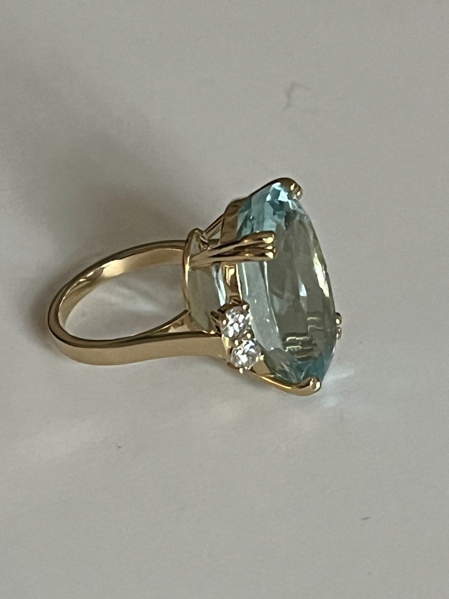4770- Bague Or Rose Aigue-marine De 26,00 Ct Et Diamants-photo-4