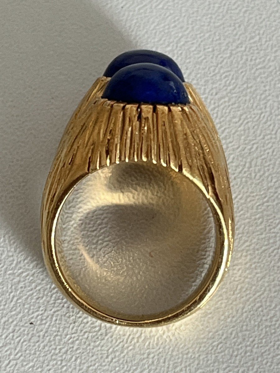 5435- Bague Double Jonc Or Jaune Lapis Lazuli-photo-4
