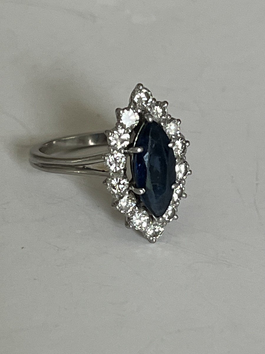 5586- Bague Marquise Platine Saphir Diamants-photo-1