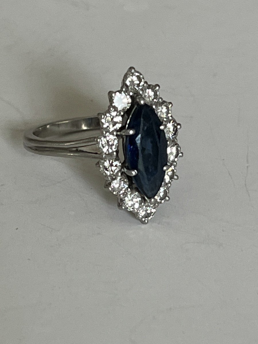 5586- Bague Marquise Platine Saphir Diamants-photo-2