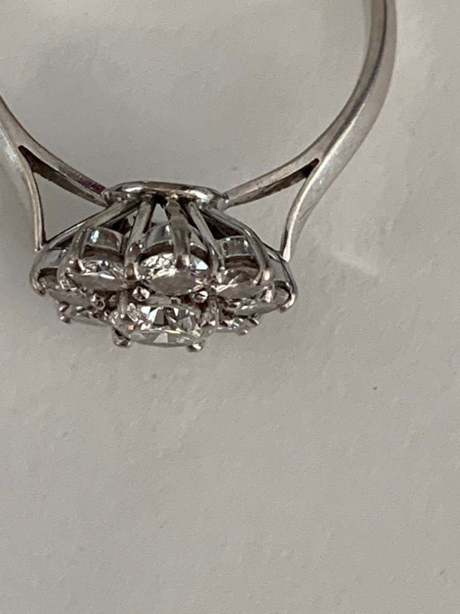 2321- Bague Pompadour Or Gris Diamants (0,60 Ct Au Centre)-photo-2