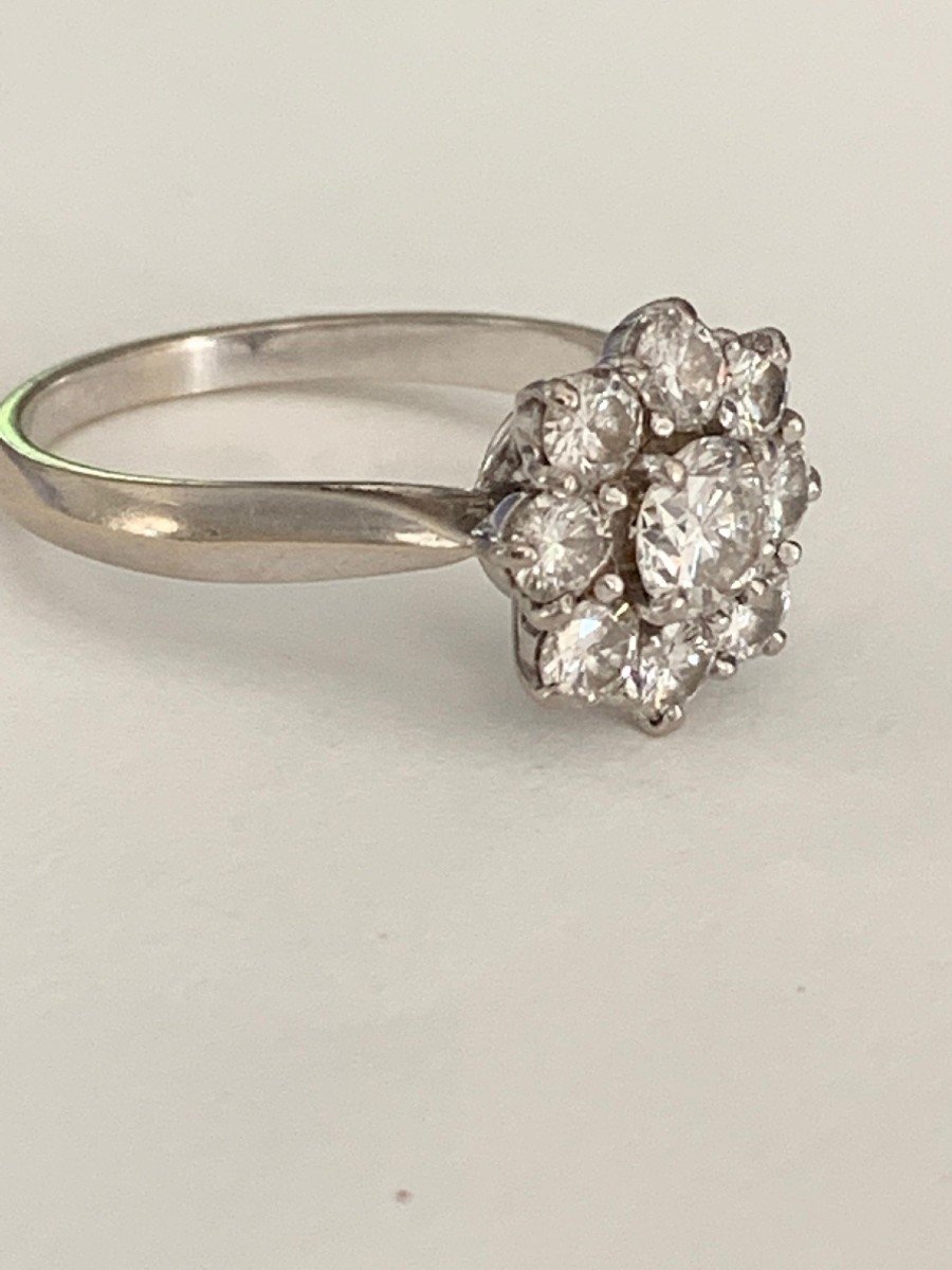 2321- Bague Pompadour Or Gris Diamants (0,60 Ct Au Centre)-photo-3