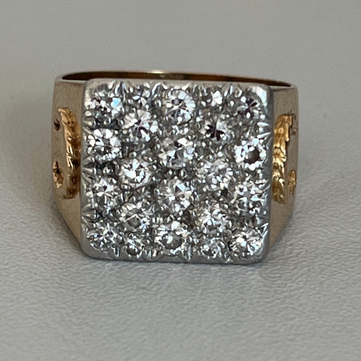 5683- Yellow Gold Platinum Diamond Signet Ring