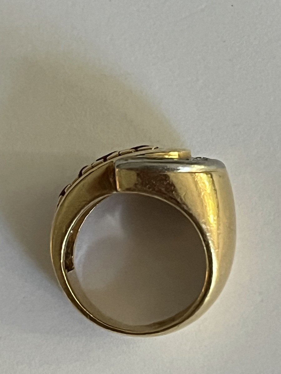 5771- Bague Tank Or Jaune Platine Diamants Pierres Rouges-photo-3