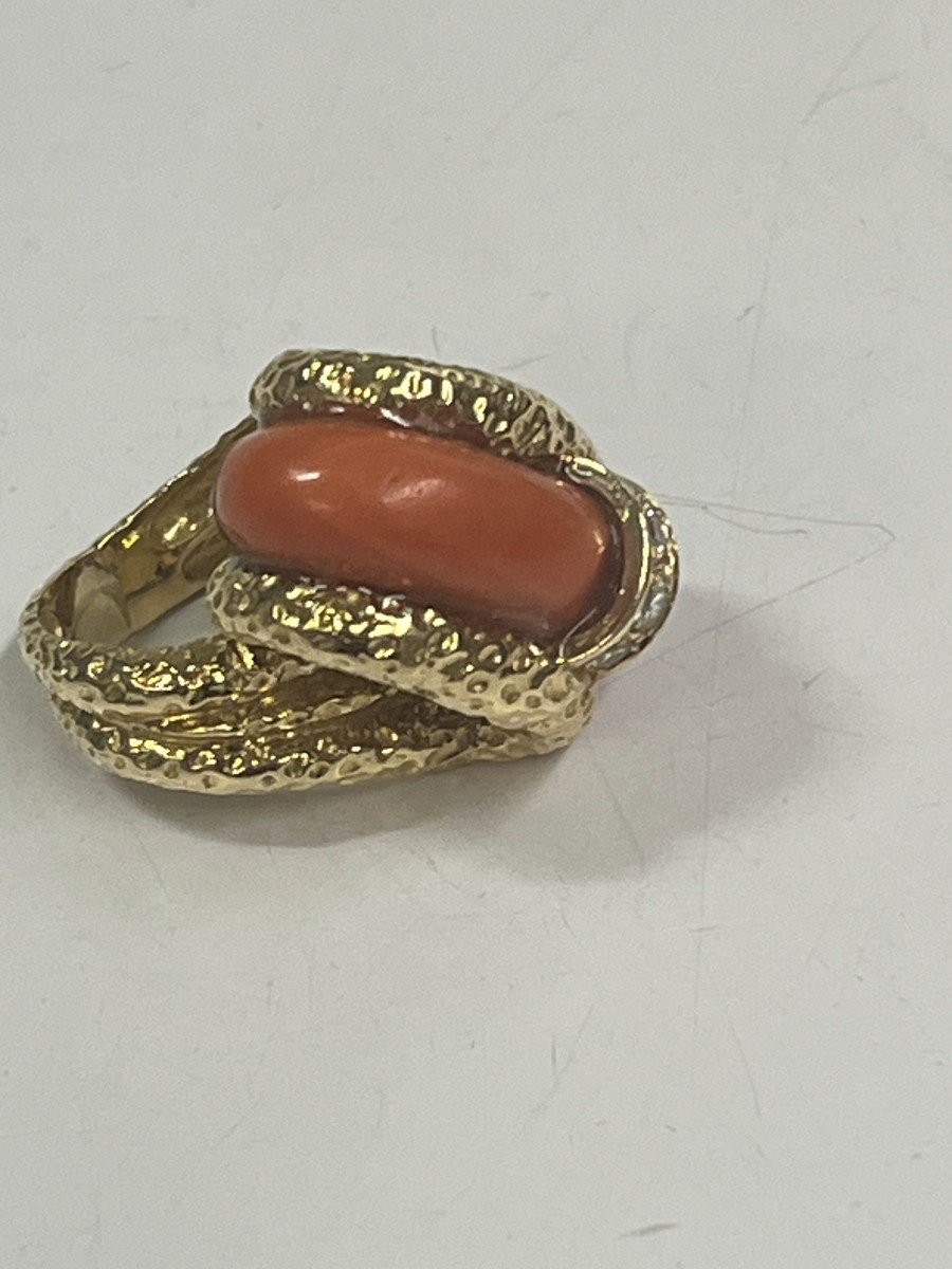 5792- Bague Or Jaune Martelé Corail Diamants-photo-3