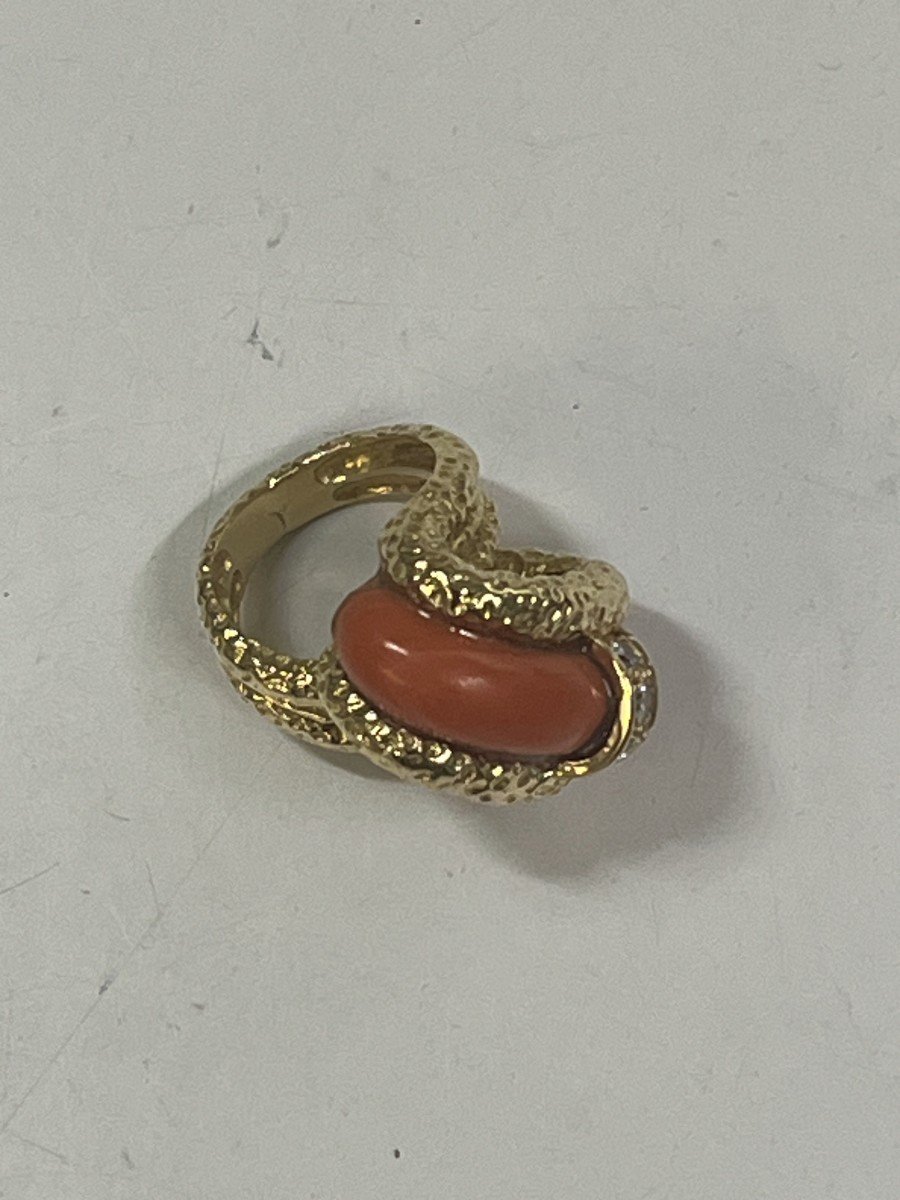 5792- Bague Or Jaune Martelé Corail Diamants-photo-4