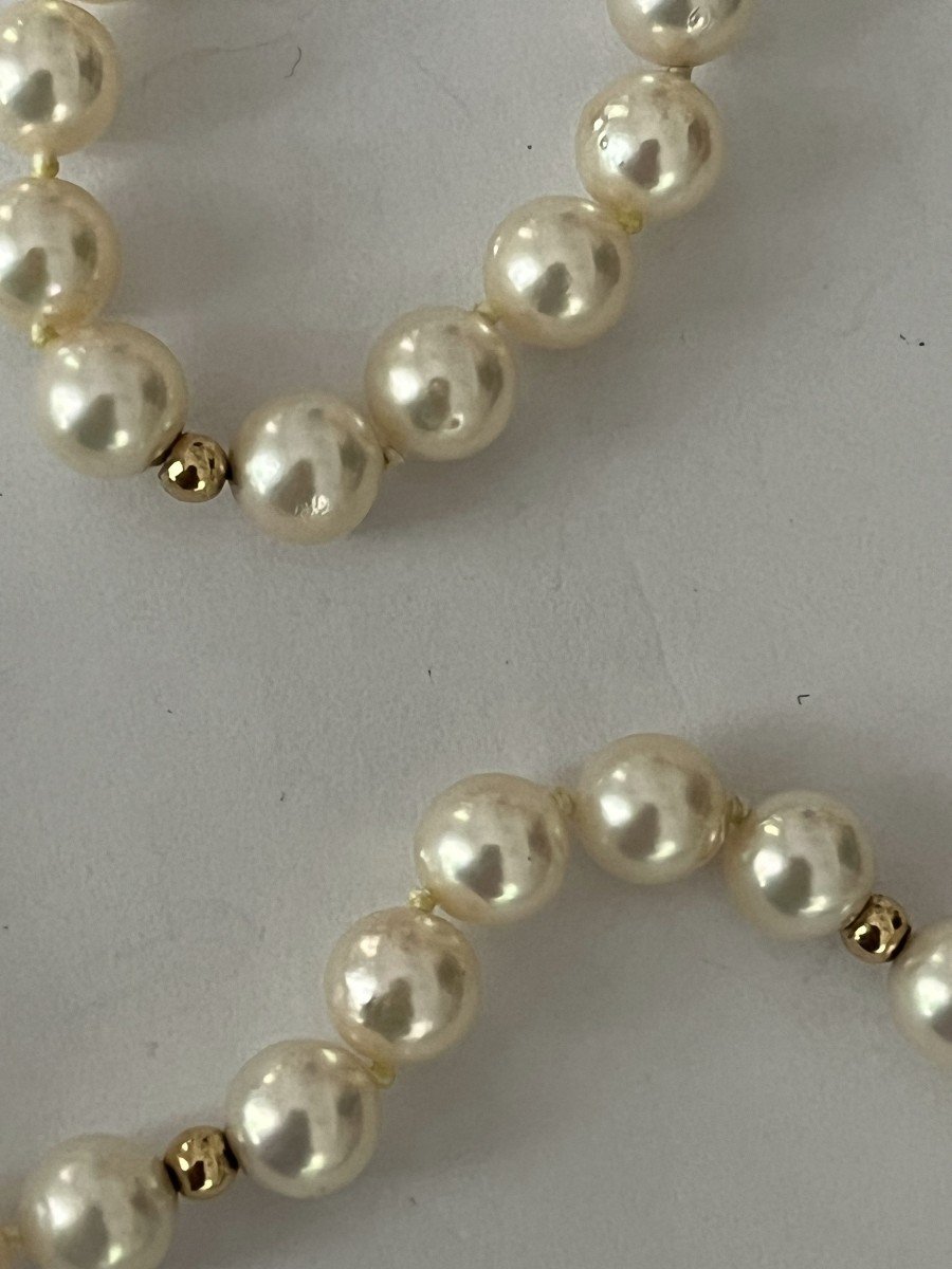 5125- Slightly Falling Pearls And Gold Balls Necklace-photo-2