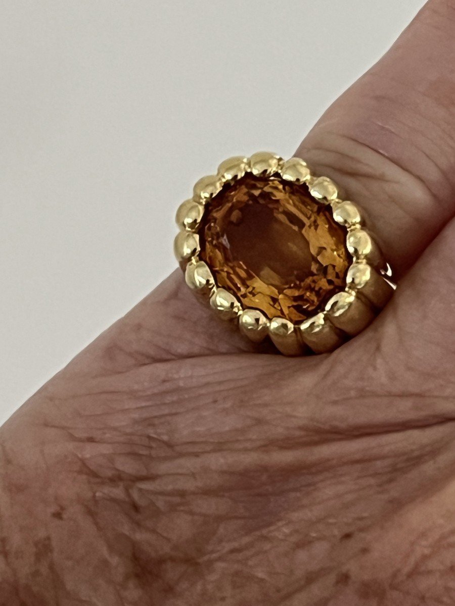 5613- Bague Chevalière Or Jaune Godronné Citrine-photo-2