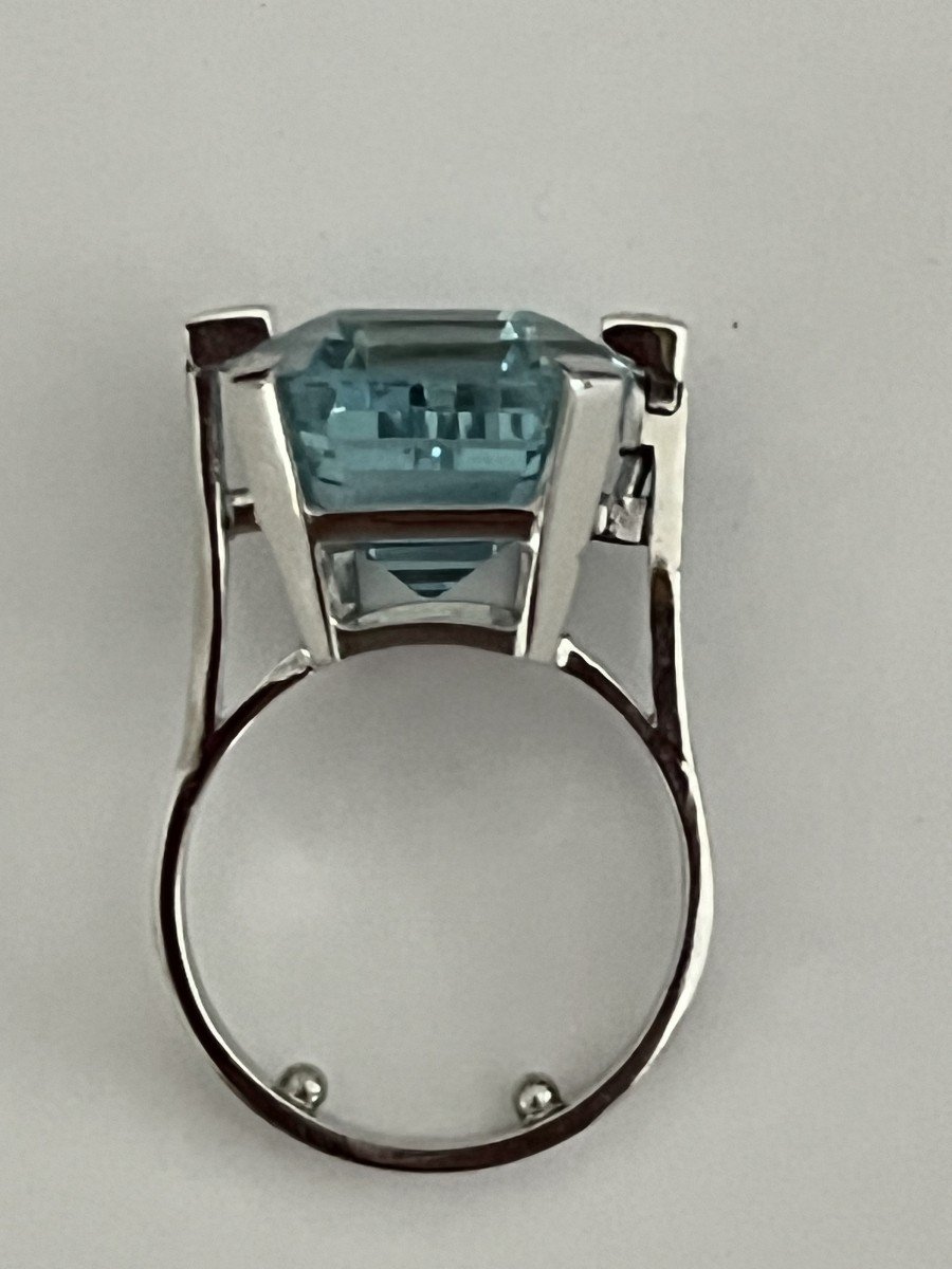 5617- Bague Or Gris Aigue-marine Certifiée Diamants-photo-3