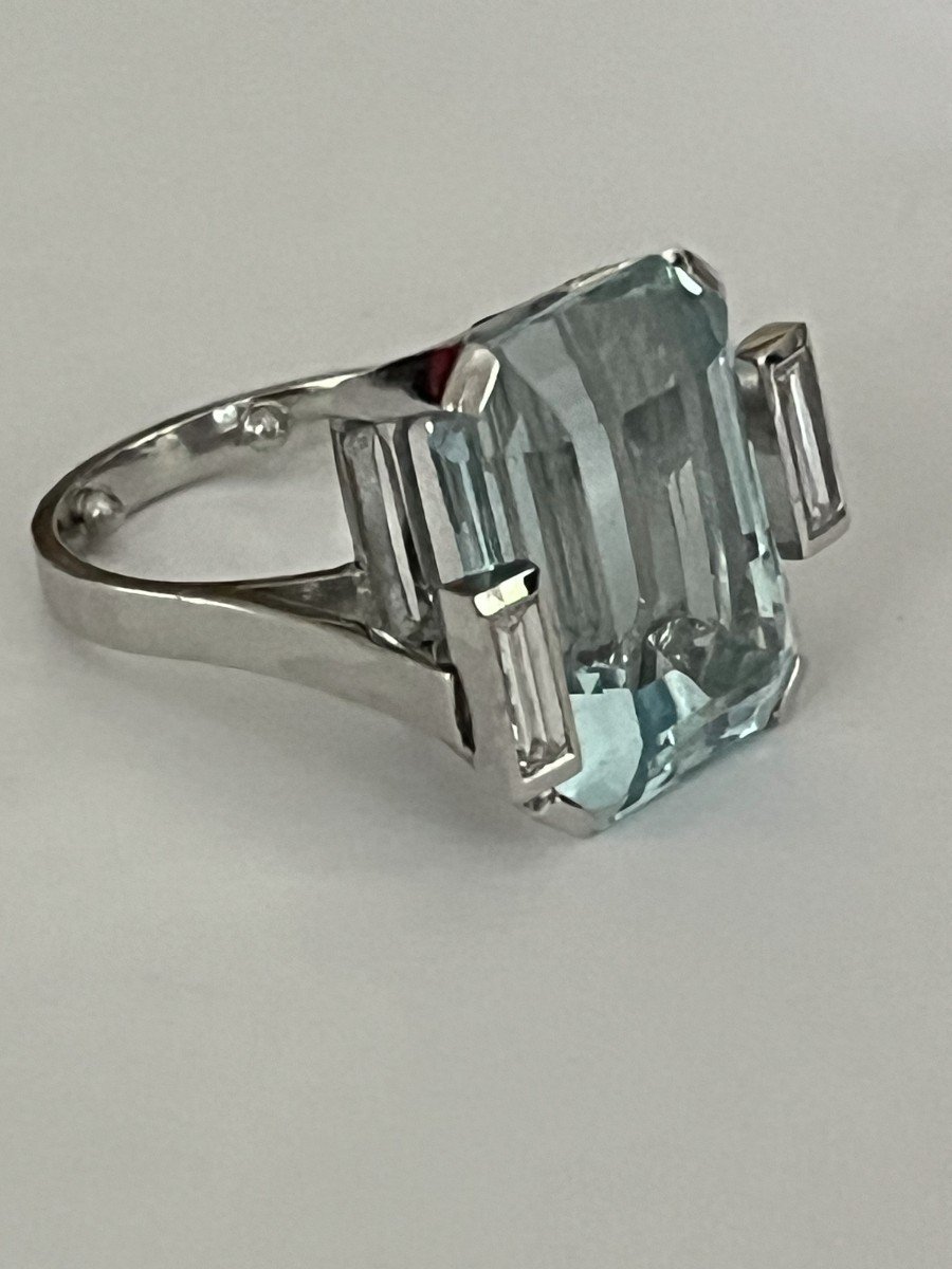 5617- Bague Or Gris Aigue-marine Certifiée Diamants-photo-4