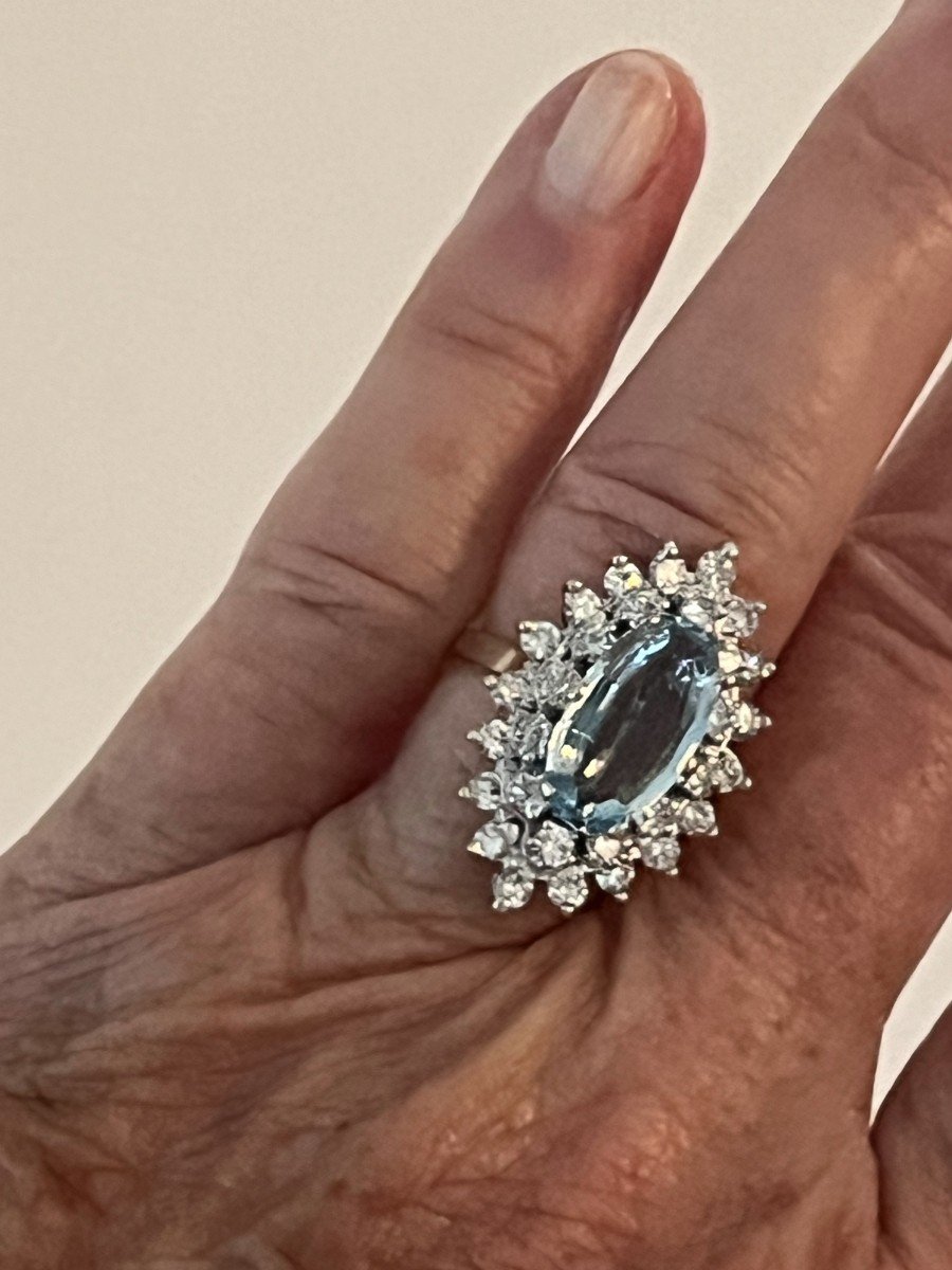 5673- Marquise Aquamarine Diamond Ring-photo-4