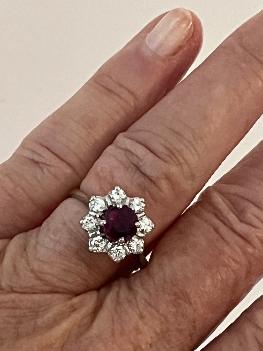 5675- Marguerite Ring Gray Gold Ruby Diamonds-photo-2